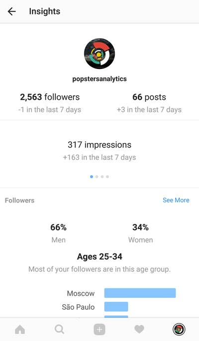 Statistics of Instagram account