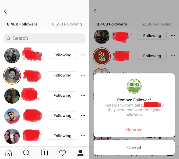 Manual way to remove bots on Instagram