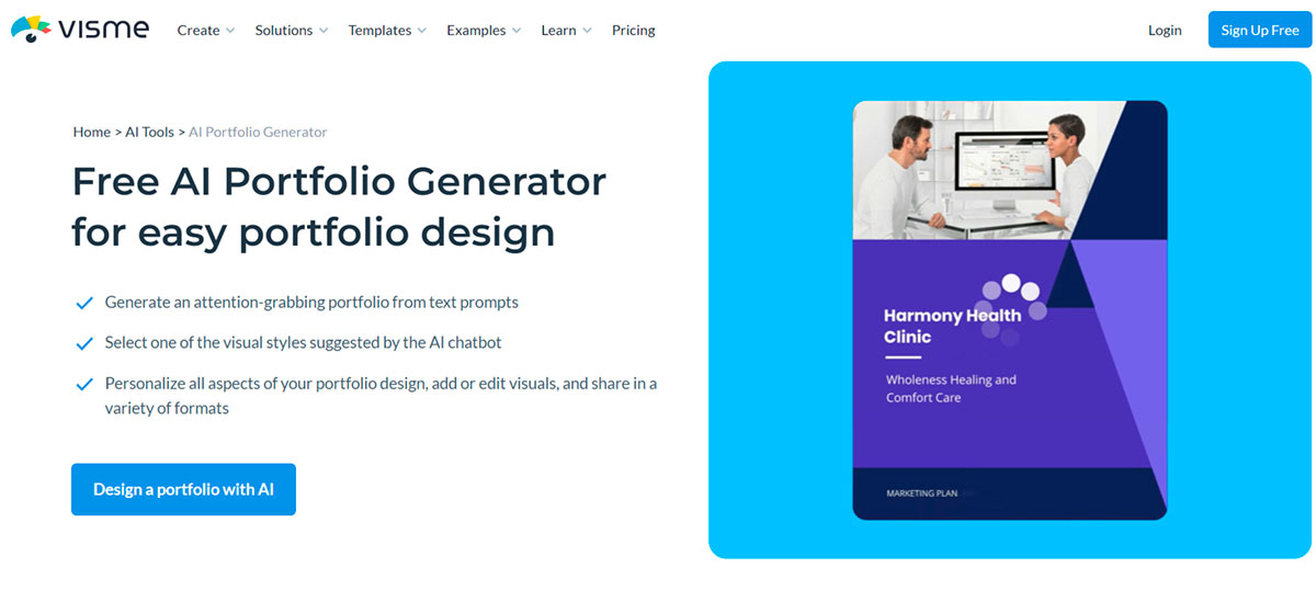 Visme - useful features for designers with AI portfolio generator
